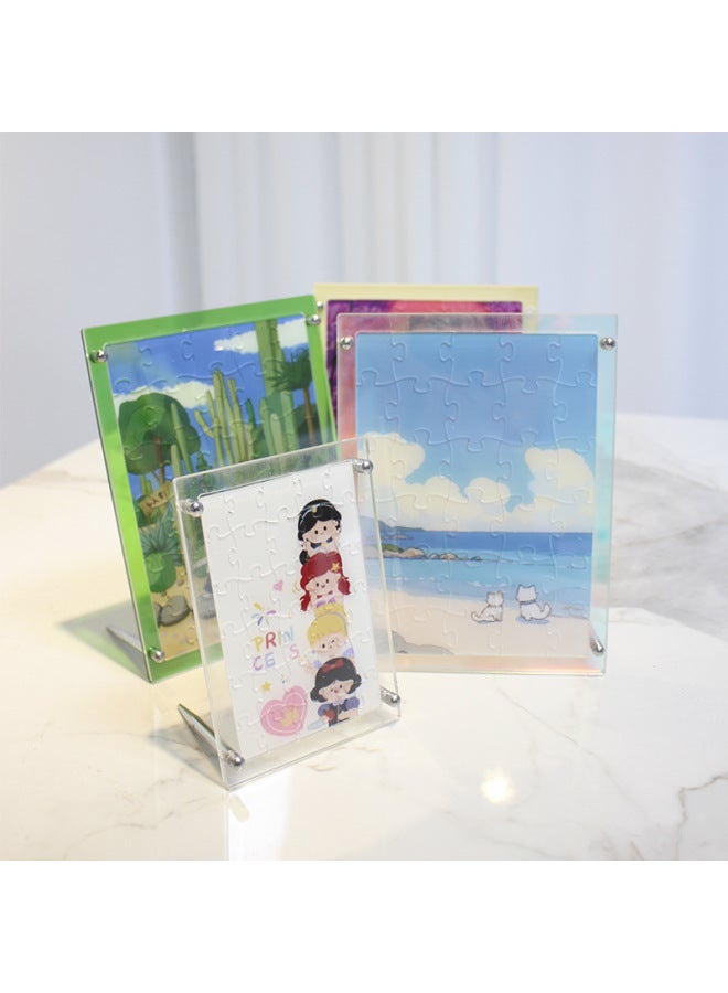 Color Acrylic Jigsaw Puzzle Photo DIY Star Peripheral Portrait Table Valentine's Day Gift To Figure-Color:10*15cm Blue Bottom - Image 3